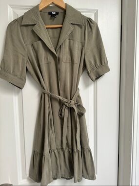 PAIGE Olive Midi Shirt Dress with Tie Waist